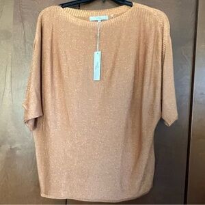 One 7 Six Tawny Gold Lurex Thread Pullover Knit Top NWT Lg Dolman Sleeve